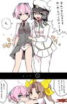  anger_vein black_hair blood blue_eyes bow bow_panties brown_eyes brown_hair comic female_admiral_(kantai_collection) hair_intakes hair_ribbon hat kagerou_(kantai_collection) kantai_collection looking_at_viewer military military_uniform multiple_girls open_mouth panties pants pink_hair ribbon school_uniform shiranui_(kantai_collection) short_ponytail skirt skirt_lift takeshima_(nia) translated underwear uniform vest white_panties 