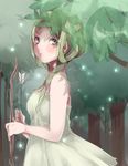  arrow blush bow bow_(weapon) braid dress forest green_eyes green_hair hair_over_shoulder nature original sketch solo takeshima_(nia) twin_braids weapon 