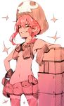  gloves grin hat holster jakuzure_nonon kill_la_kill nudist_beach_uniform pink_hair shiu_(pika) shoulder_holster skull_print smile solo thighhighs 