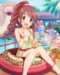  :d artist_request brown_hair doughnut feeding flower food food_themed_ornament idolmaster idolmaster_cinderella_girls jewelry mellow_yellow mizumoto_yukari multicolored multicolored_stripes multiple_girls nakano_yuka necklace official_art open_mouth ponytail shaved_ice shiina_noriko smile solo_focus spoon striped 