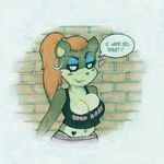  belly_piercing big_breasts breasts bricks chav cleavage clothed clothing dialog ear_piercing eyeshadow female ginger_hair makeup mammal mascara mustelid piercing ponytail rodent simple_background smutbunny solo tattoo text thong urban weasel wendy_weasel 