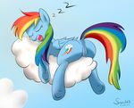  anus blue_fur butt cloud cutie_mark duo equine female feral friendship_is_magic fur hair horse lying mammal multi-colored_hair my_little_pony on_front open_mouth outside pegasus pony pussy rainbow_dash_(mlp) rainbow_hair sleeping snowlik3 solo wings 