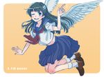  angel_wings bad_id bad_pixiv_id black_hair flower green_eyes hair_flower hair_ornament index_finger_raised long_hair sakugawa_school_uniform saten_ruiko school_uniform serafuku to_aru_kagaku_no_railgun to_aru_majutsu_no_index watanabe_ignica wings 