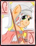  &#9830; blonde_hair card chainmail equine friendship_is_magic fur green_eyes hair helmet horse jack_of_diamonds mammal my_little_pony orange_fur playing_card polearm pony shield spear the1king weapon 