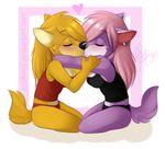  black_nose canine clothed clothing duo eyes_closed female half-dressed kissing lesbian mammal panties shirt skimpy tank_top underwear wolf wolflady 