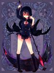  black_hair dennryuurai glasses hood psychic_hearts red_eyes scythe short_hair solo torn_clothes 