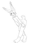  anthro cute girly hair happy james_bunny jamesfoxbr lagomorph lapine looking_at_viewer male mammal monochrome nude open_mouth plain_background rabbit smile solo standing teeth white_background 