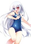  borrowed_character heterochromia lew long_hair one-piece_swimsuit original school_swimsuit solo swimsuit white_hair 