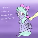  :c blue_hair bow bow_tie brush cutie_mark disembodied_arm english_text equine female flitter_(mlp) friendship_is_magic hair hair_brush hair_bush horse human ichibangravity mammal my_little_pony pegasus pony purple_eyes sitting text upset wings 