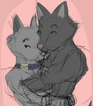  animal_ears anthro canine collar colored couple dominion69 duo eyes_closed female fur grey_fur holding male mammal sketch smile snout were werewolf 
