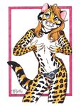 absurd_res anthro feline female hi_res leopard lingerie mammal pink_nose pinup pose solo spots terrie_smith topless traditional_media 
