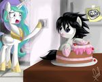  death_note equine female food friendship_is_magic fur hair hat hi_res horn horse male mammal multi-colored_hair my_little_pony open_mouth pony princess_celestia_(mlp) signature tape white_fur winged_unicorn wings zorbitas 