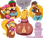  afro anus ape beret big_breasts big_butt blue_eyes blush breast_envy breasts butt candy_kong cleavage clothed clothing dixie_kong donkey_kong_(series) ear_piercing eyes_closed female green_eyes hat hoop_earrings kalypso kremling looking_at_viewer mammal nintendo piercing plain_background primate pussy sssonic2 tiny_kong video_games white_background 