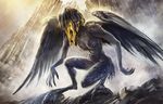  feathers female magic_the_gathering mask open_mouth siren solo talons undead wings 