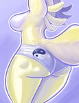  anthro big_butt boy_shorts breasts butt canine clothed clothing digimon female fur mammal plain_background renamon side_boob skimpy solo standing topless underwear white_fur wide_hips xopachi yellow_fur 
