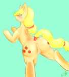  anus applejack_(mlp) blonde_hair blush butt cold-blooded-twilight cutie_mark equine female feral freckles friendship_is_magic fur green_eyes hair horse mammal my_little_pony orange_fur plain_background pony pussy solo 