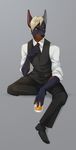  alain alcohol anthro avoid_posting beverage black_fur black_nose blonde_hair blue_eyes brown_fur canine classy claws clothing doberman dog drink footwear fur hair male mammal necktie pants pose riptideshark shirt shoes sitting solo suit uzai vest waistcoat 