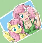  ;d arthropod bloush blue_eyes blush breasts butterfly cleavage clothed clothing clthing danmakuman equine female fluttershy_(mlp) friendship_is_magic hairpin horse human insect looking_at_viewer mammal my_little_pony one_eye_closed pegasus pony shirt tank_top vest wings wink 