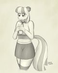  anthro anthrofied clothing coco_pommel_(mlp) devs-iratvs drink equine female friendship_is_magic greyscale hair holding horse mammal monochrome my_little_pony pony skirt smile solo two_tone_hair 