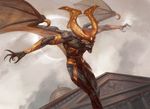  demon horn magic_the_gathering male open_mouth outside peter_mohrbacher solo teeth wings 