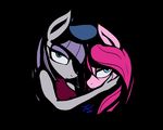  anthro anthrofied beret black_background blue_eyes duo equine eyeshadow female friendship_is_magic hair hat horse looking_at_viewer makeup mammal maud_pie_(mlp) my_little_pony pink_hair pinkie_pie_(mlp) plain_background pony purple_hair sibling sisters tunderi 