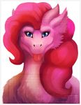  dragon female feral friendship_is_magic furred_dragon hair ius-iuris my_little_pony pink_hair pinkie_pie_(mlp) plain_background playful reptile scalie smile solo tongue tongue_out while_background white_background 