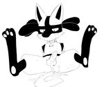  black_and_white blush cum cum_inside cum_on_balls cum_on_penis cum_on_tail lucario male monochrome nintendo pawpads penis pointy_ears pok&#233;mon pok&eacute;mon presenting solo spikes spread_legs spreading sweat video_games white_(artist) 