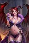 claws demon female fire hair horn jewelry lilith red_eyes red_hair succubus unconvincing_armor unknown_artist wings 