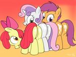  anus apple_bloom_(mlp) bow butt cub cum equine female friendship_is_magic fur hair horn horse mammal my_little_pony orange_fur pony pussy red_hair scootaloo_(mlp) sweetie_belle_(mlp) tomtornados two_tone_hair unicorn white_fur young 