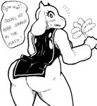  big_butt blush bottomless breasts butt caprine clothing english_text feather_duster female goat looking_at_viewer looking_back mammal monster solo source_request sweat text thick_thighs toriel undertale unknown_artist wide_hips 