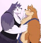  big_muscles blush caleb_(kokuhane) canine chest_tuft clothing dog fur gay husky imminent_sex kokuhane male mammal muscles overalls pants safe shirt suspenders tank_top tongue tongue_out tuft wolf wuffle 