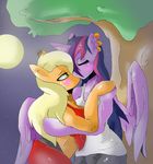  anthrofied applejack_(mlp) clothed clothing duo ear_piercing equine female friendship_is_magic horn horse kissing lesbian mammal my_little_pony piercing pony renee-moonveil twilight_sparkle_(mlp) unicorn 