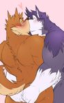  ^_^ anthro back biceps big_muscles blush brown_fur brown_nose butt butt_grab caleb_(kokuhane) canine couple dog duo eyes_closed flexing fur gay gripping grope holding husky kissing kokuhane love male mammal muscles nude pose purple_fur smile standing surprise sweat tan_fur tuft white_fur wolf wuffle 