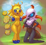  2014 anthro arachnid arthropod barefoot blue_eyes blush breasts cute dialog duo elpatrixf english_text female four_arms insect joltik larvesta looking_up multi_limb multiple_arms multiple_eyes navel nintendo nipples nude pok&#233;mon pok&#233;morph pok&eacute;mon pok&eacute;morph pussy size_difference small_breasts text video_games young 