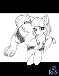  black_and_white coco_pommel_(mlp) collar cutie_mark equine female flower friendship_is_magic hair horse legwear lingerie longinius looking_at_viewer lying mammal monochrome my_little_pony pillow pony solo stockings 