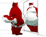  belly_overhang bigger_version_at_the_source butt canine fox joebluefox male mammal mirror obese overweight topless 