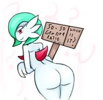  big_butt butt cactuscacti english_text gardevoir looking_at_viewer looking_back nintendo pok&#233;mon pok&eacute;mon red_eyes sign text video_games 