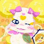  blush candy_(pretty_cure) cum cum_covered demis edit excessive_cum female japanese_text looking_at_viewer messy one_eye_closed open_mouth pretty_cure silly_face tears text 