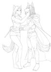  anthro black_and_white breasts canine cape clothed clothing couple female femme_fatale fox knife lewd male mammal monochrome sirus skimpy smile straight the_sake_ninja wolf 