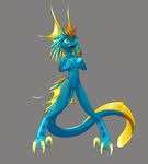  angry anus blue_skin claws crossed_arms digitigrade feathers female kobold navel pussy reptile scalie severus solo 