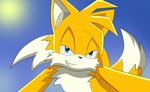  blue_eyes canine fox fur grin half-closed_eyes hi_res looking_at_viewer male mammal medowsweet miles_prower multiple_tails outside sega shaded sky smile solo sonic_(series) sun sunlight teeth video_games yellow_fur 