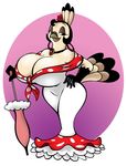  anthro beauty_mark bedroom_eyes big_breasts black_hair breasts cleavage clothed clothing dress female hair huge_breasts hyper hyper_breasts looking_at_viewer necklace parasol pavita_pechugona redsnake16 solo standing tight_clothing turkey voluptuous wide_hips 