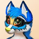  anthro blue_fur canine colored cute eyewear fur goggle goggles hair headshot_portrait jamesfoxbr looking_at_viewer male mammal painted painting plain_background portrait smile solo 