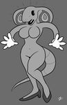  arbok big_feet breasts cartoon clothing cobra female gloves grey_theme monochrome nintendo pinup pok&#233;mon pok&eacute;mon pose reptile scalie sebrina_arbok shoes snake snake_hood solo surprise video_games zp92 