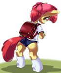  apple_bloom_(mlp) blush cub equine female friendship_is_magic fur hair horse mammal my_little_pony orange_eyes oze pony red_hair schoolgirl solo yellow_fur young 