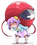  &gt;_&lt; blush carrying clenched_teeth closed_eyes flying_sweatdrops heart komeiji_satori long_sleeves pink_hair pink_skirt shinapuu shirt simple_background skirt slippers solo sweat teeth third_eye touhou trembling white_background wide_sleeves 