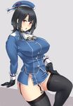  black_hair black_legwear breasts garter_straps gloves grey_background hat huge_breasts kantai_collection long_hair looking_at_viewer md5_mismatch no_panties parted_lips red_eyes simple_background solo takao_(kantai_collection) thighhighs thighs zonda_(solid_air) 