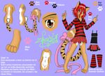  bow brown_eyes brown_fur feline female fur hair mammal model_sheet navel red_hair ribbons skirt solo spanish_text teamsuujiku text translated 