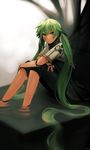  alternate_costume alternate_eye_color android doll_joints green_hair hatsune_miku highres kky long_hair partially_submerged red_eyes revision ribbed_sweater sitting solo sweater turtleneck twintails very_long_hair vocaloid 
