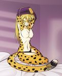  bed breasts cheetah clothed clothing feline female hair long_hair mammal mihari naturally_censored one_eye_closed scorpdk seductive skimpy solo topless undressing wink 